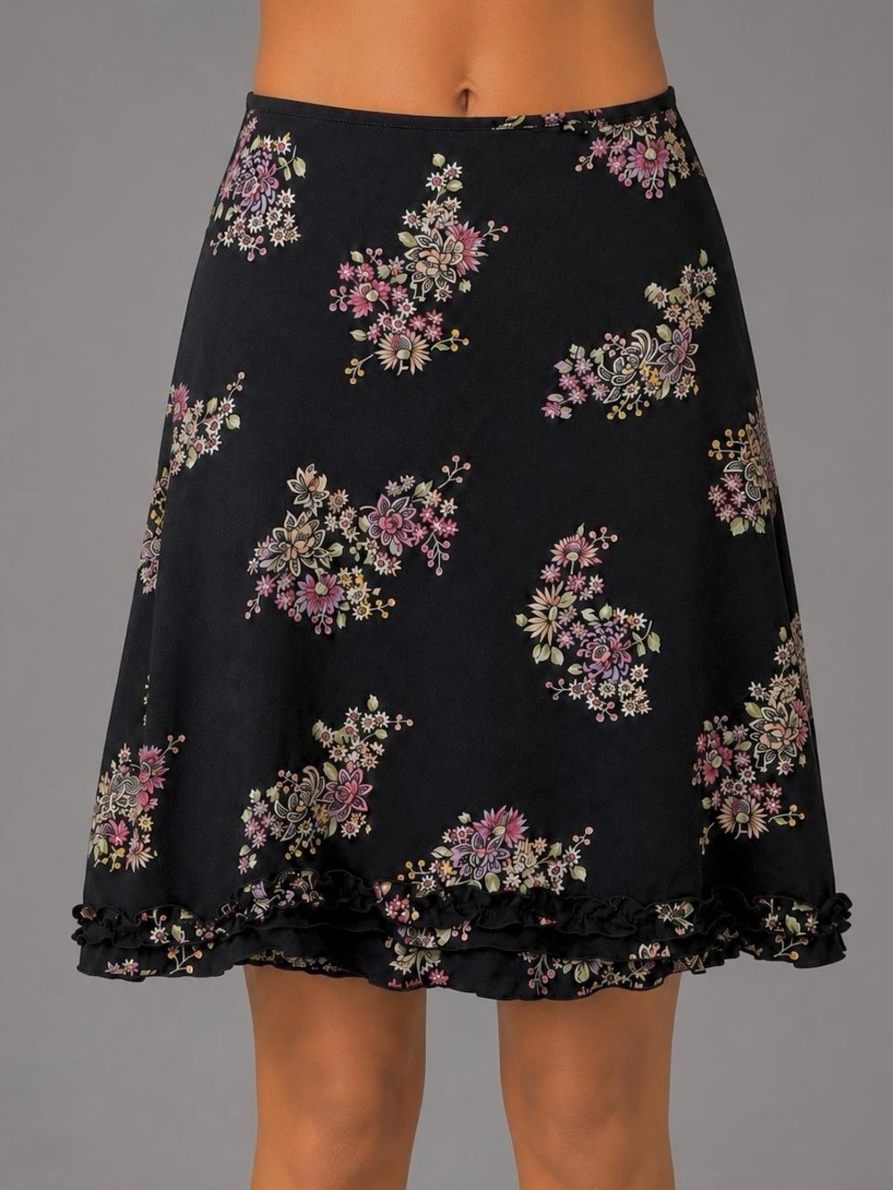 Vintage THE LIMITED black Floral Ruffle Skirt